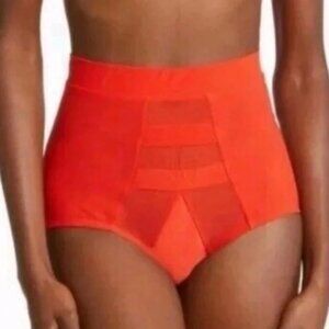 NWT $78 HAH Hi Waisted Panty Blood Orng Red Sheer Mesh Pinup Retro Valentines XS